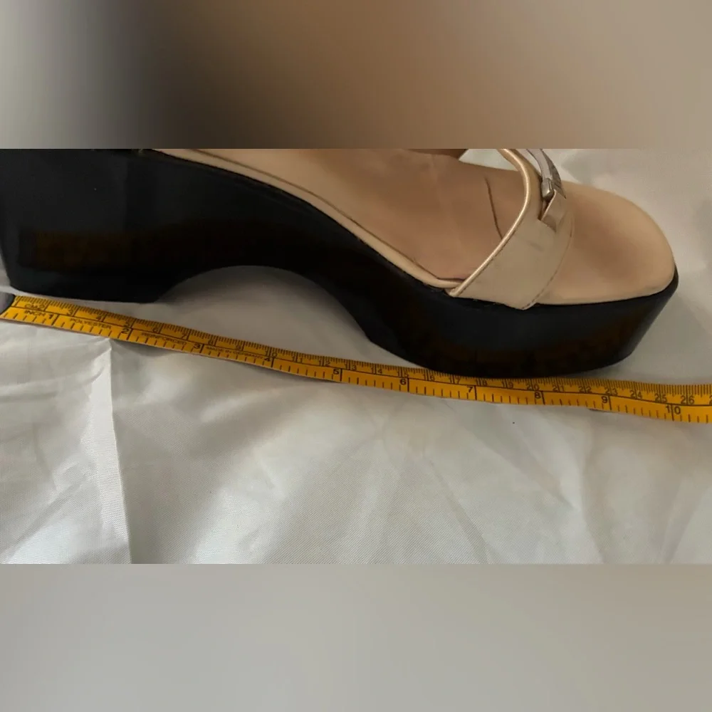Vintage Gianni Versace Black & Cream Chunky Platform Wedge Sandals 90s Y2K
